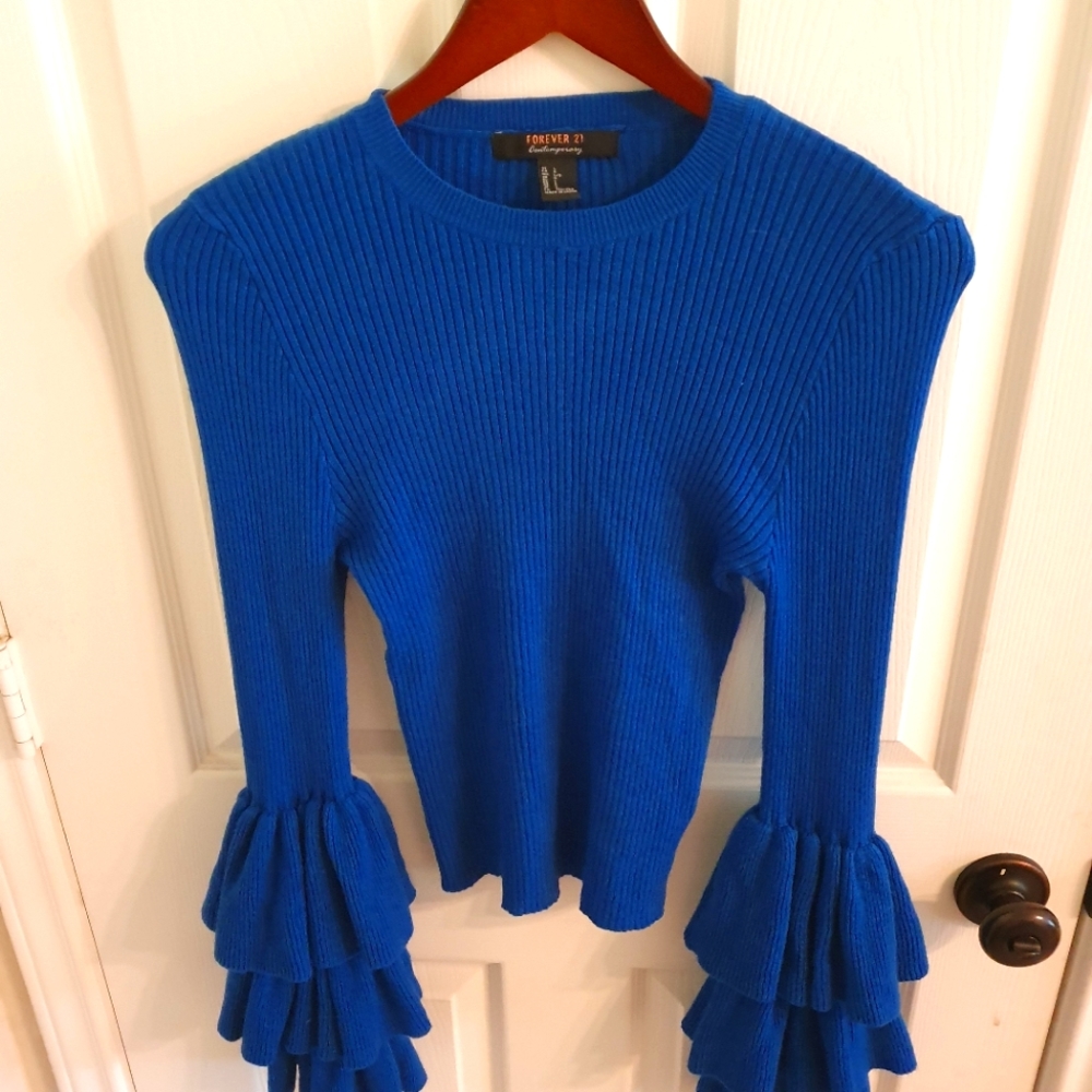 Blue Longsleeve Ruffle Sleeve